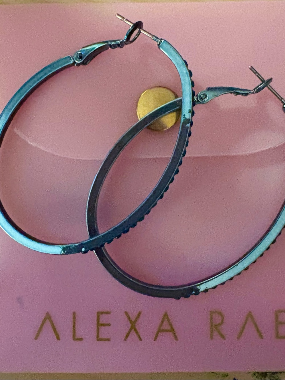 Ocean Blue Rhinestone Hoop Earrings by Alexa Rae - Picture 2 of 3